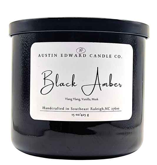 Black Amber Handmade Coconut Soy Wooden Wick 15oz Candle