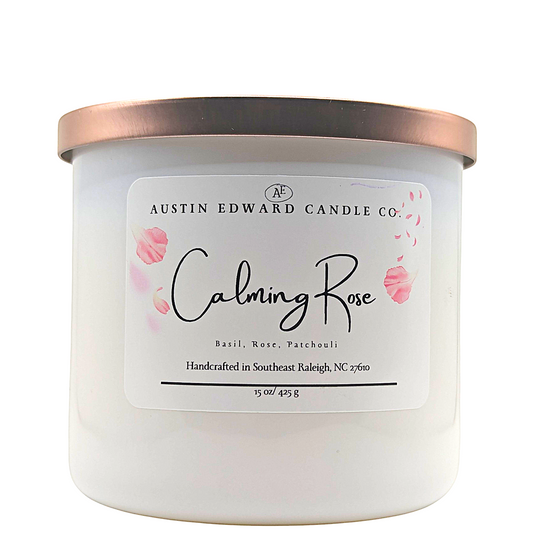 Calming Rose Handmade Coconut Soy Wooden Wick 15oz Candle