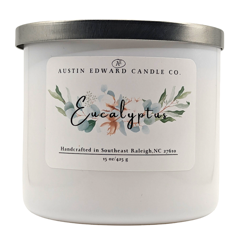 Eucalyptus Handmade Coconut Soy Wooden Wick 15oz Candle