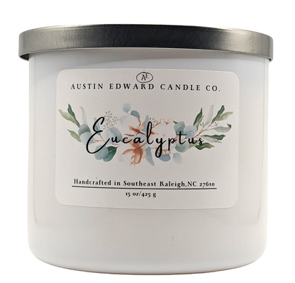 Eucalyptus Handmade Coconut Soy Wooden Wick 15oz Candle