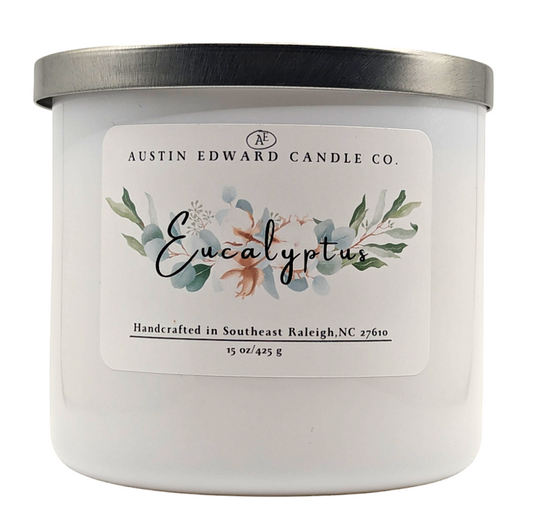 Eucalyptus Handmade Coconut Soy Wooden Wick 15oz Candle