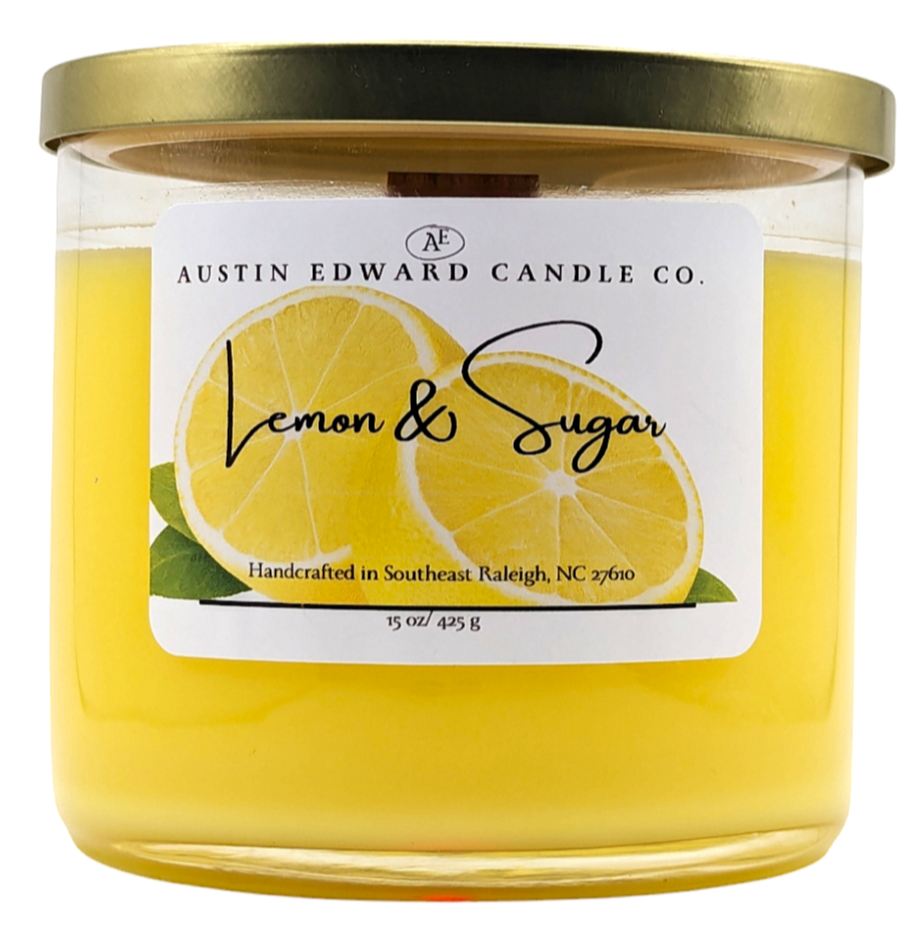 Lemon & Sugar Handmade Coconut Soy Wooden Wick 15oz Candle